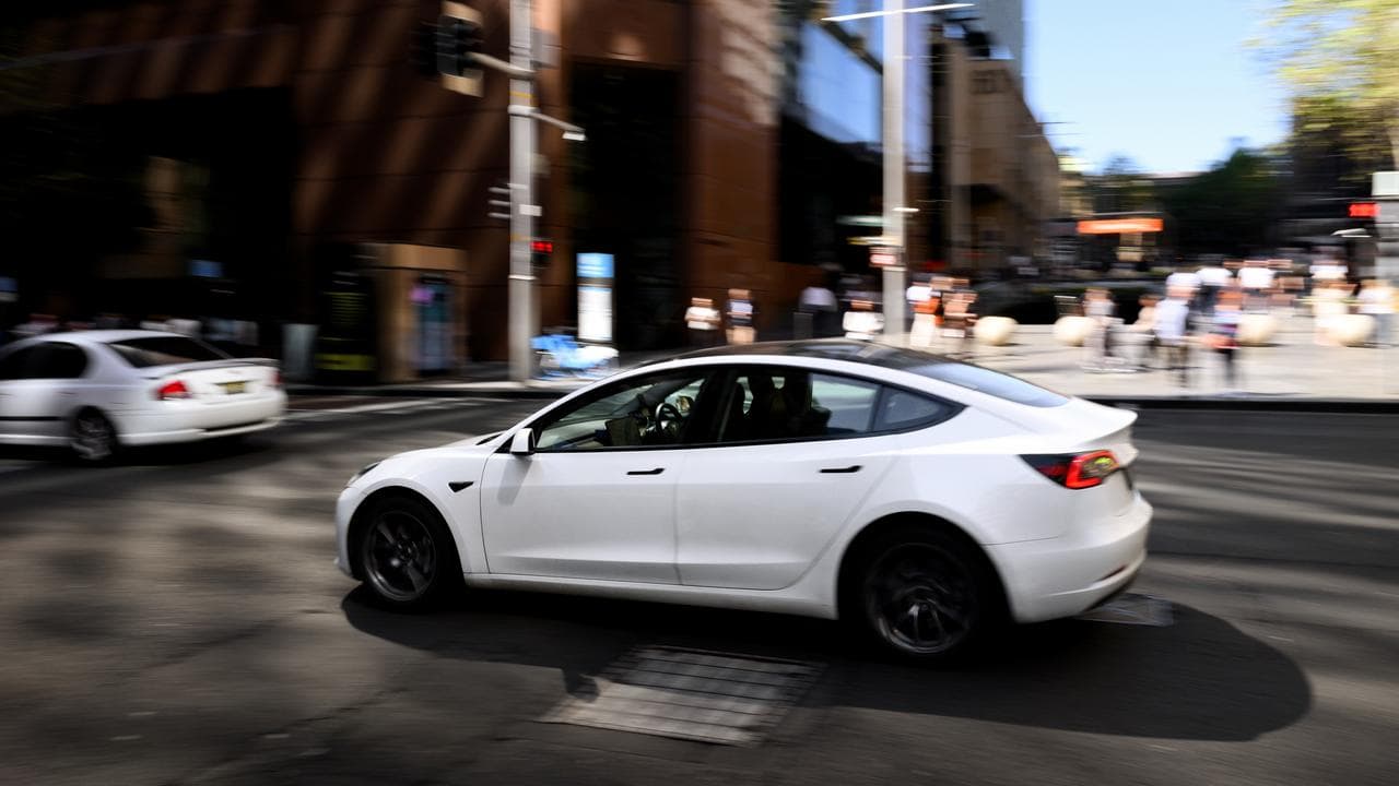 A Tesla electric vehicle is seen on the streets in Sydney