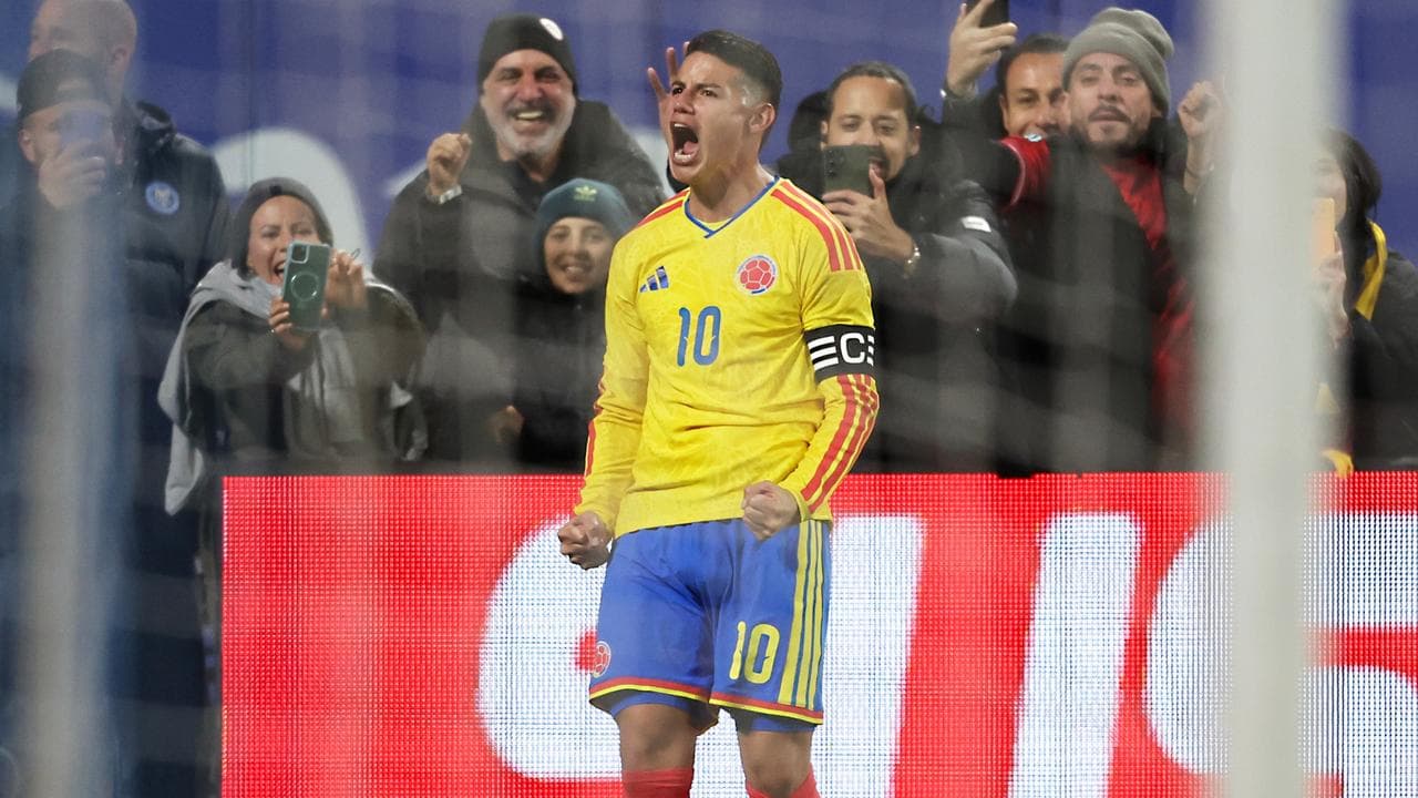 Colombia's James Rodríguez celebrates