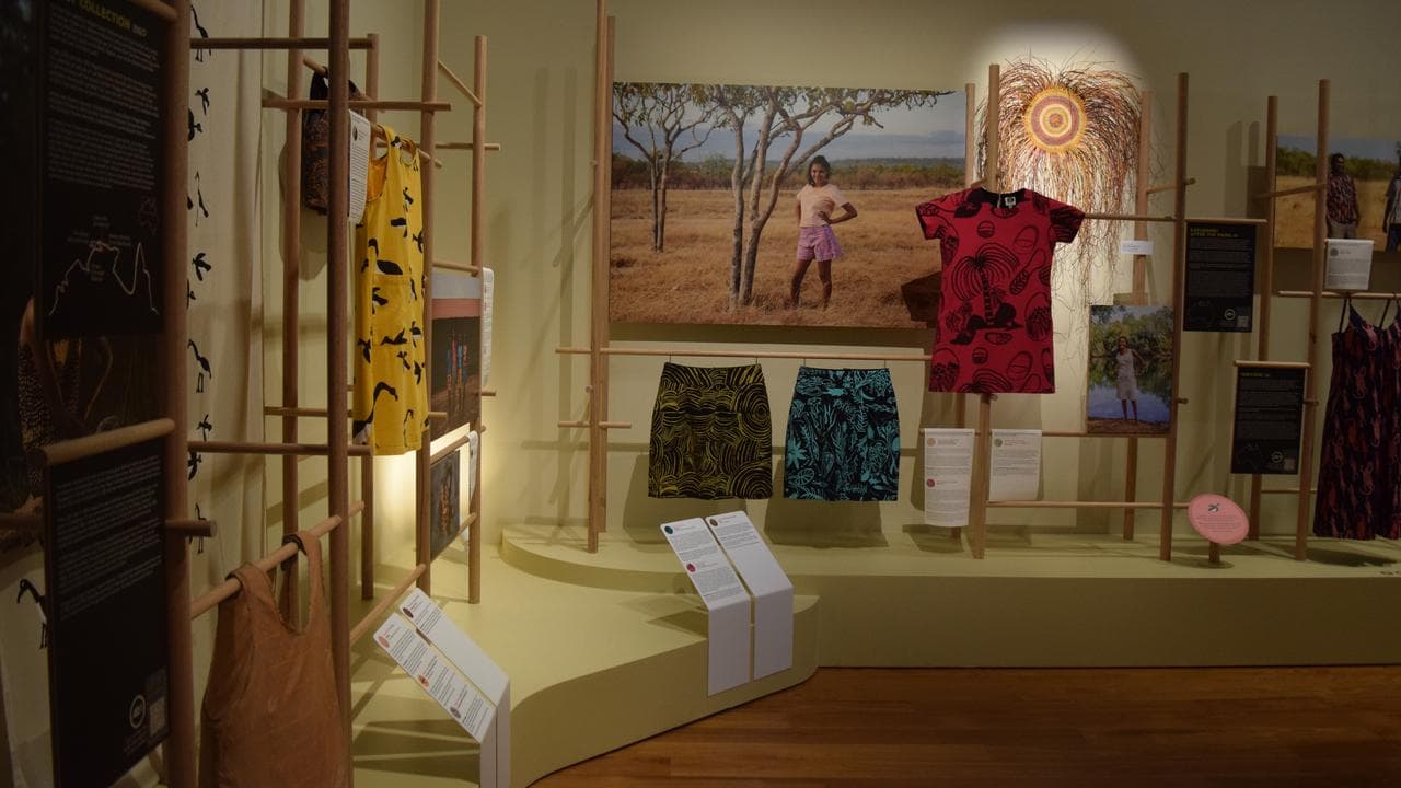 Clothing displayed in the Stories You Wear: Magpie Goose exhibition