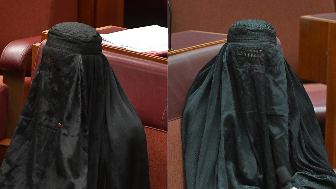 One Nation Leader Senator Pauline Hanson wearing a burqa in the Senate