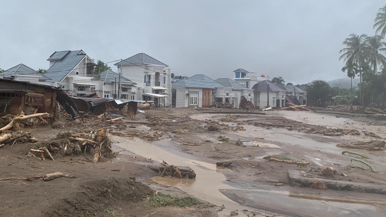 Houses affected by floods in Padang, West Sumatra