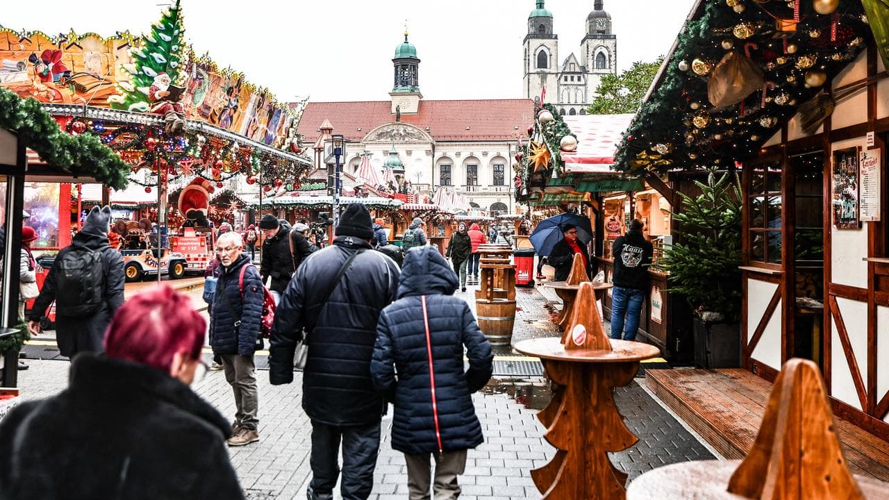 Crowds mingle at the Magdeburg Christmas market
