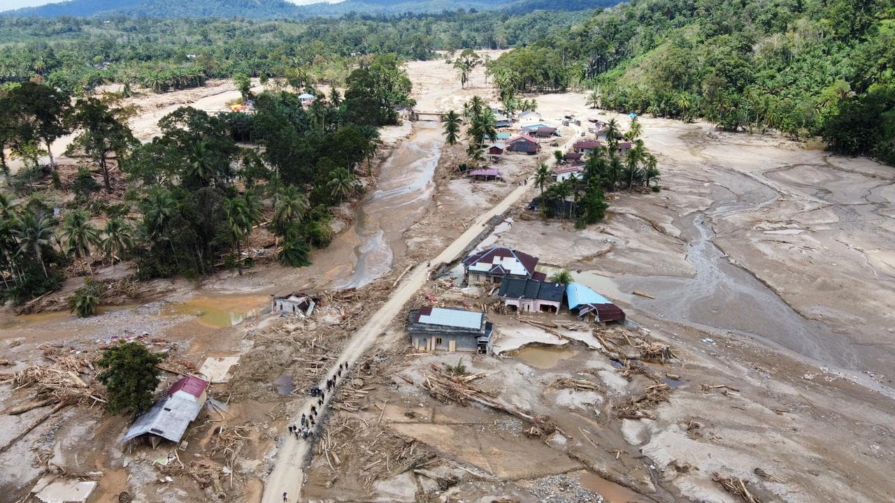 A village affected by a flash flood in Batang Toru, North Sumatra