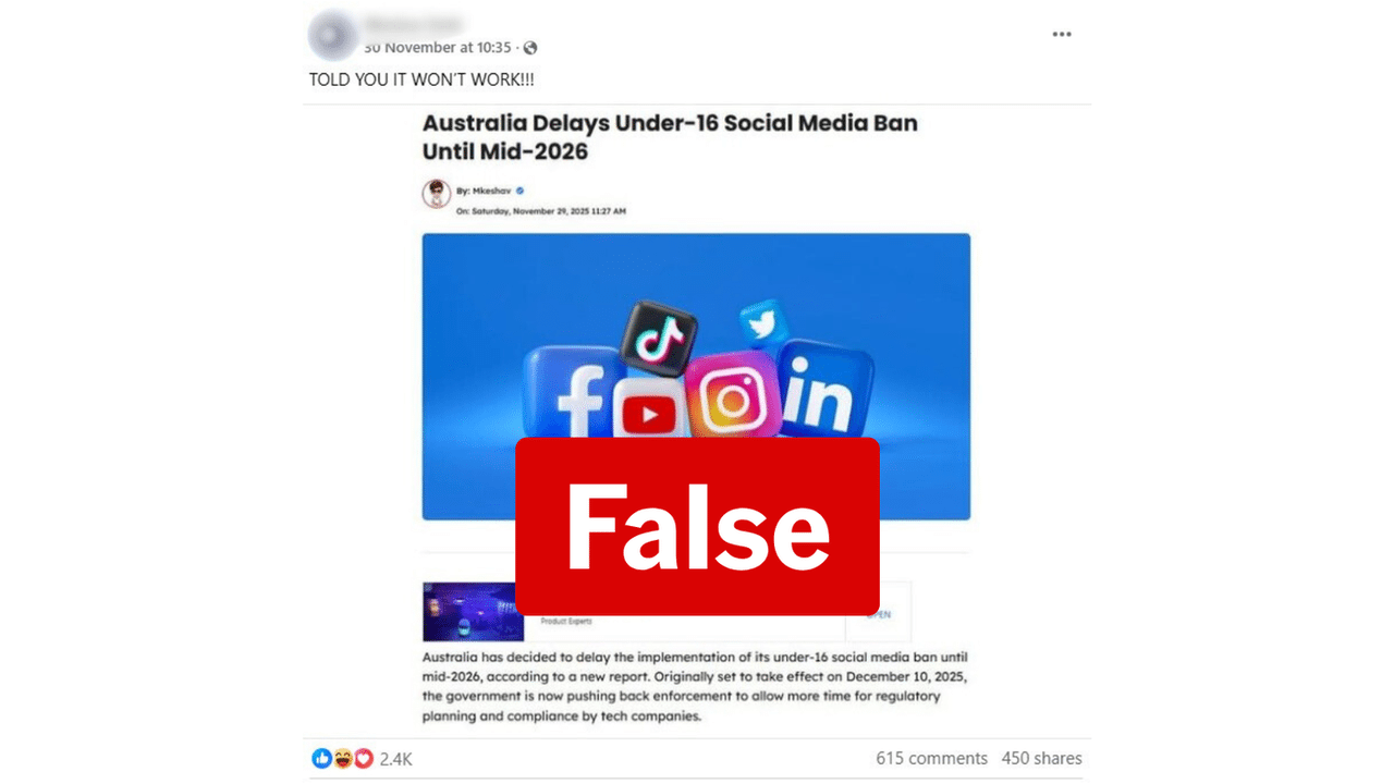 A Facebook post claiming the social media ban has been delayed