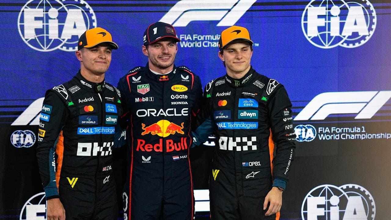 Lando Norris, Max Verstappen and Oscar Piastri
