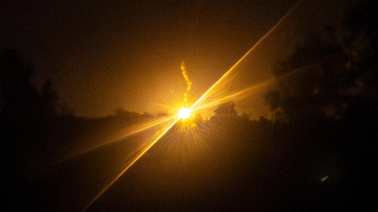 Illumination flares fired by Thai forces in Burirum province, Thailand