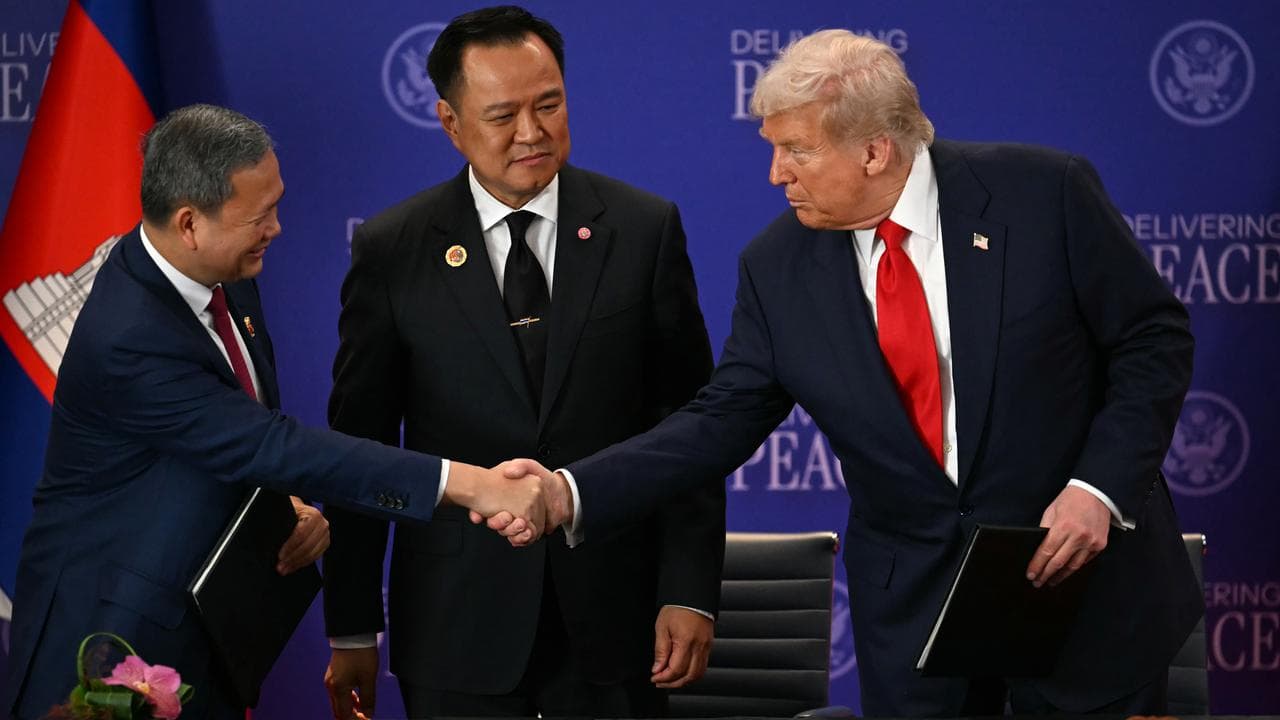 Hun Manet, Anutin Charnvirakul and Donald Trump in Kuala Lumpur