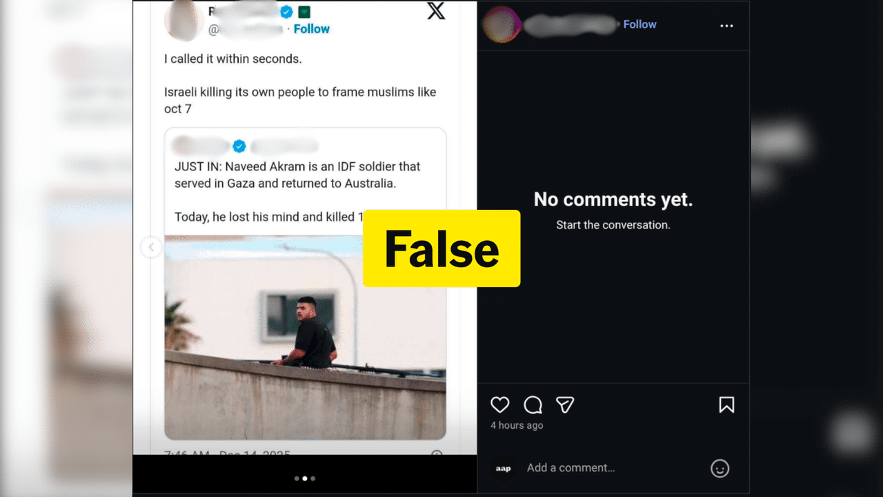 An Instagram post sharing false claims about a Bondi shooter.