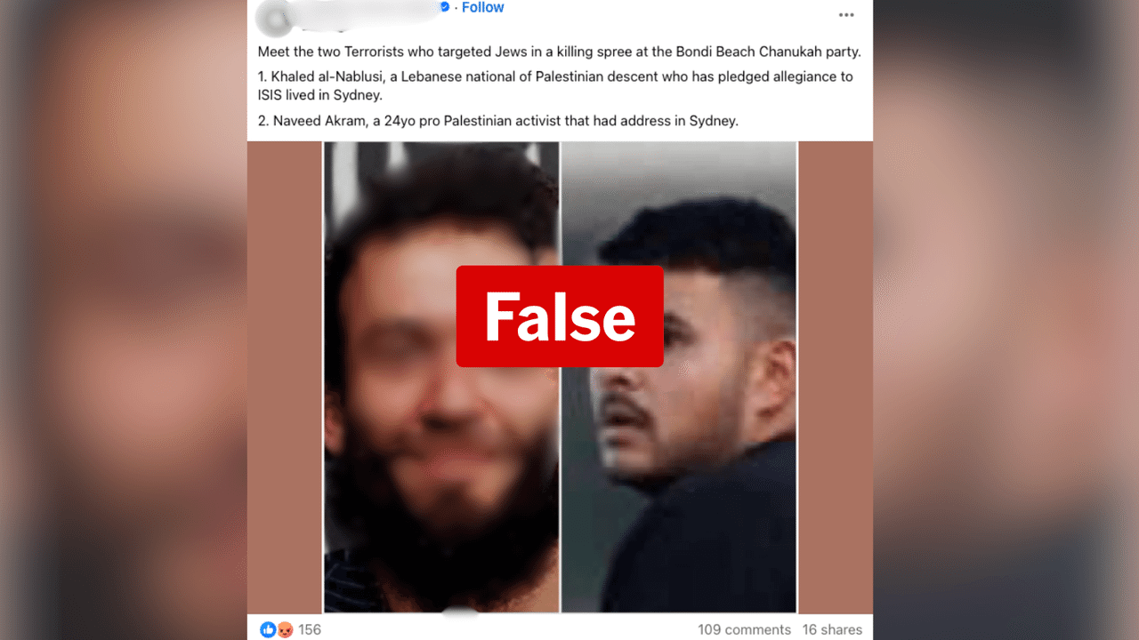 A post that has incorrectly identified one of the Bondi shooters