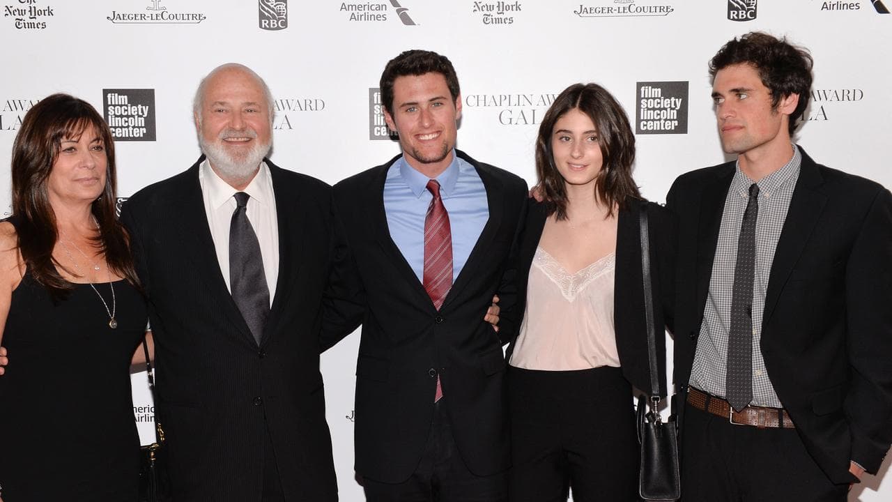 Rob Reiner with wife Michele, Jake, center, Romy, and Nick (R)