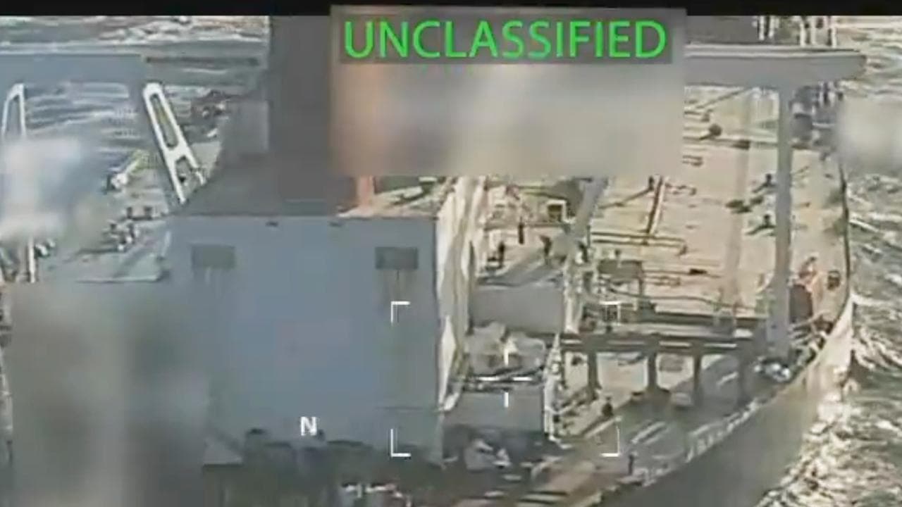 an oil tanker being seized by U.S. forces off the coast of Venezuela