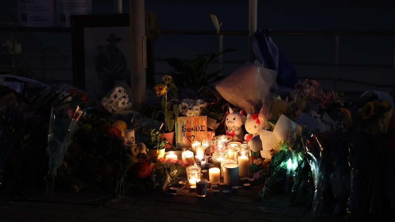 A makeshift memorial at Bondi Beach