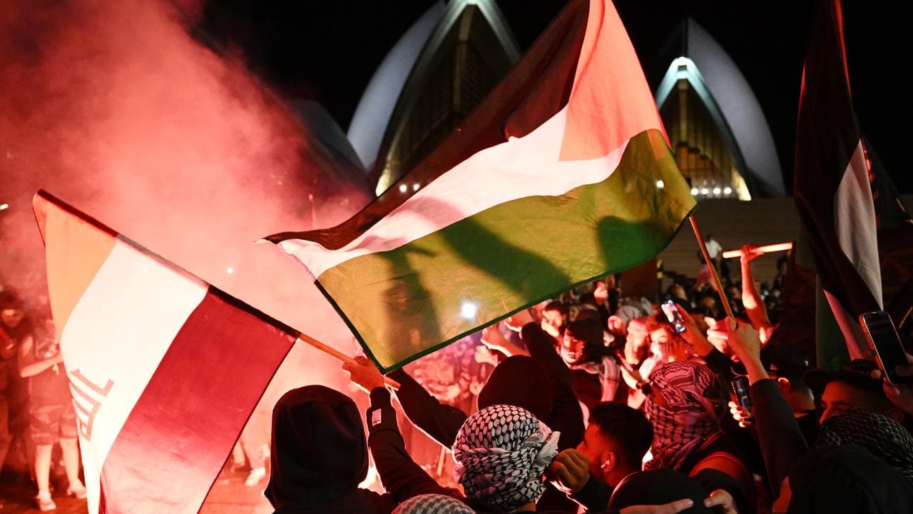Free Palestine rally outside the Sydney Opera House