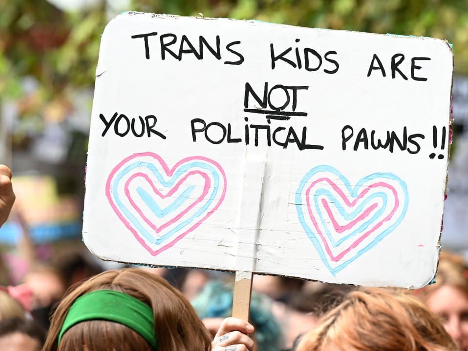 Protesters at a rally for the Protect Trans Youth National Day 