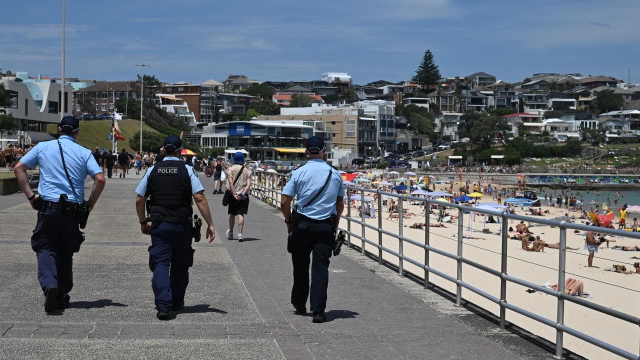 A photo of police at Bondi Beach.