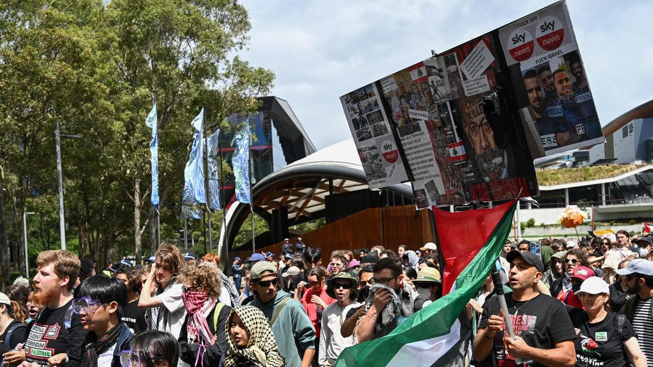 Protesters at an attempted blockade by the Palestine Action Group