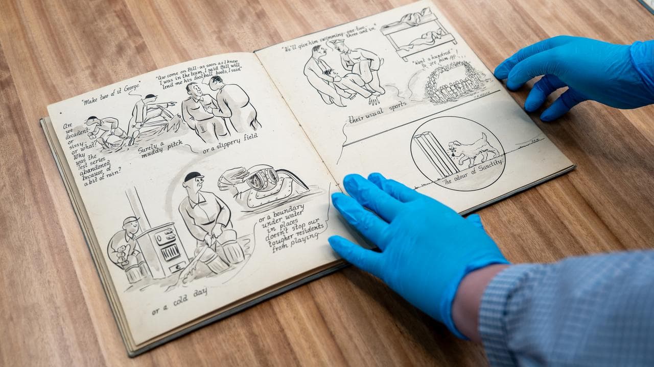 POWs drew cartoons to go with their records of cricket matches.