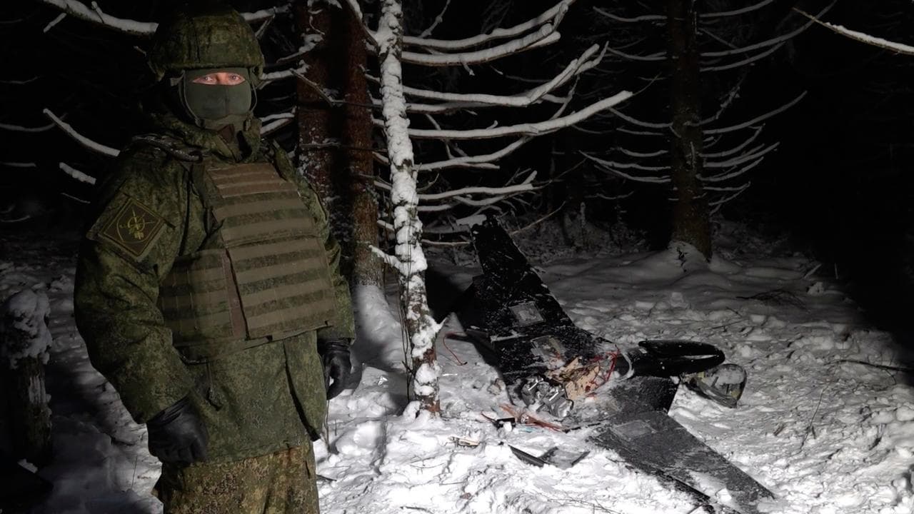 A Russian soldier with debris