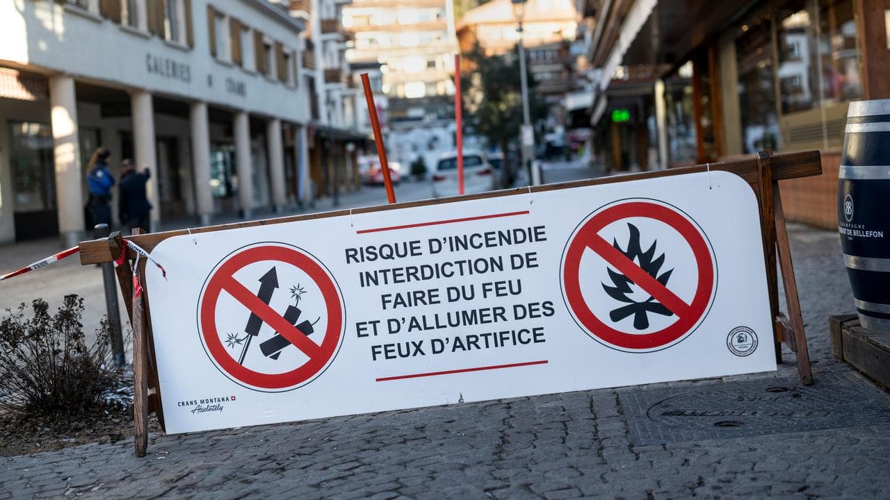 A banner stating that fireworks are prohibited due to the risk of fire