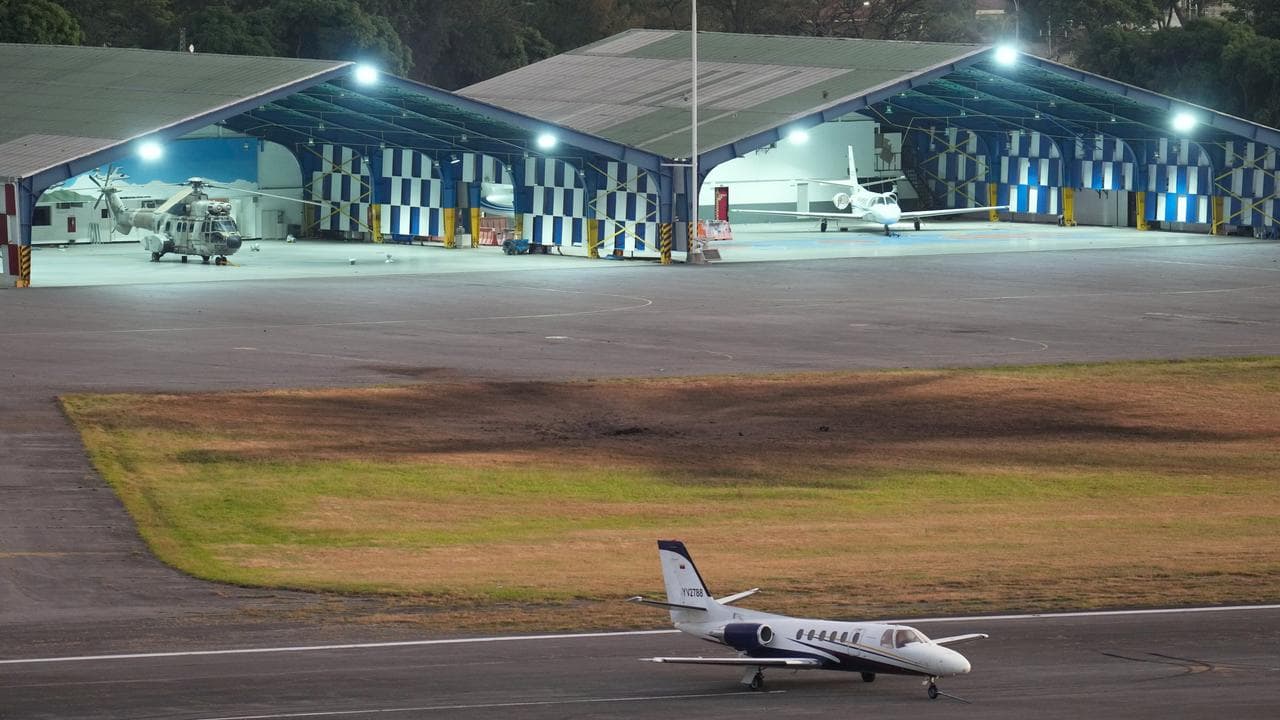 A scorched area is seen at La Carlota airport in Caracas, Venezuela