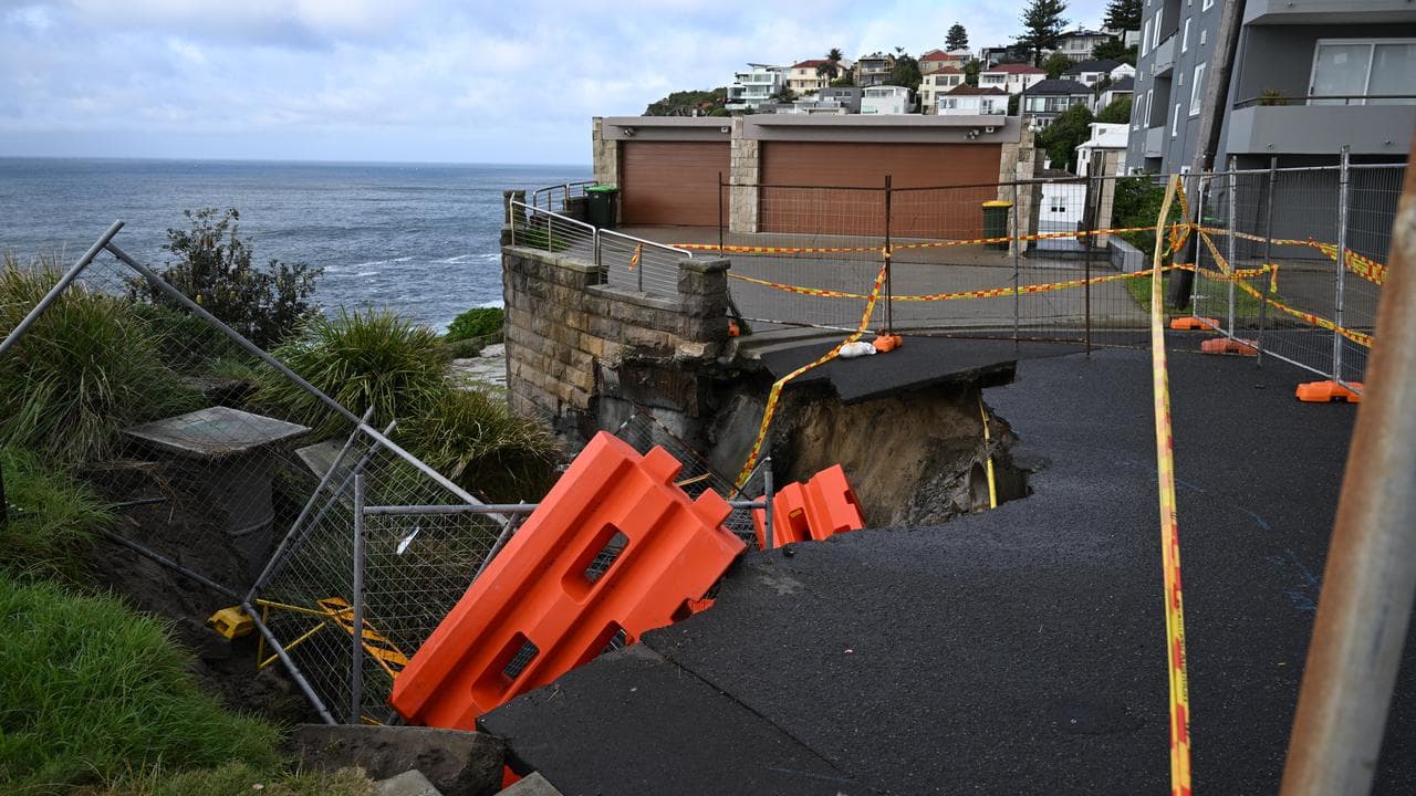 A sinkhole at the end of Oceanview Avenue in Dover Heights, Sydney,