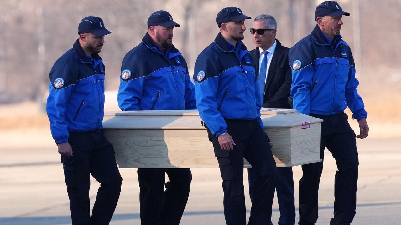 Coffin in Sion with a body of an Italian who died in a Swiss bar fire
