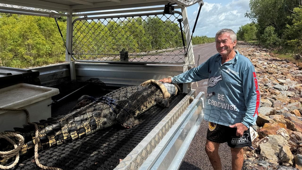 Veteran ranger Tom Nichols with a captured croc.