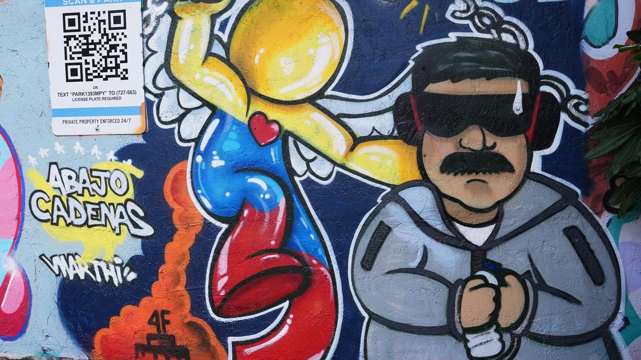 Graffiti in Miami, Florida, of Nicolas Maduro after his arrest