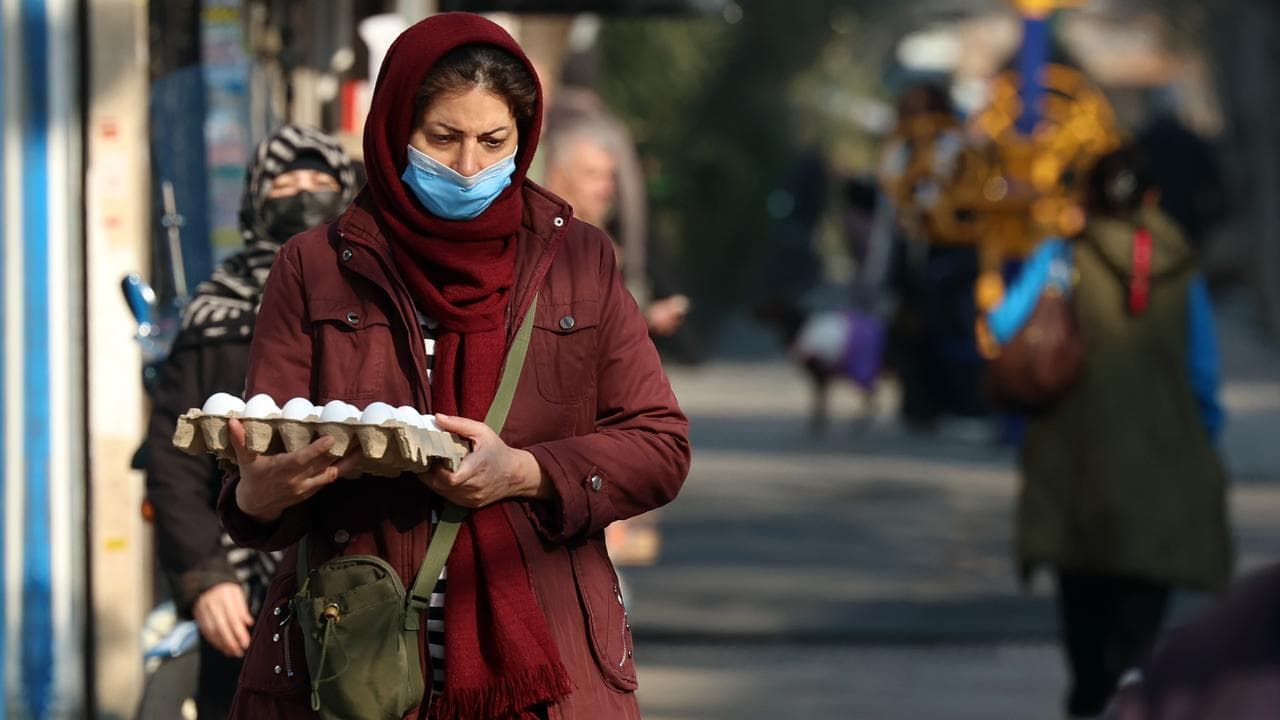 Iranian woman holding an egg carton in Tehran, Iran