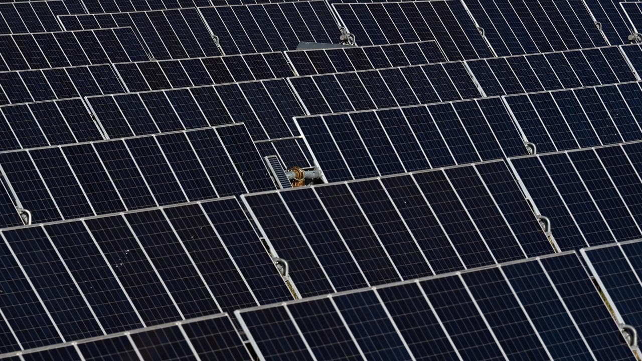 Solar panels are seen at solar farm