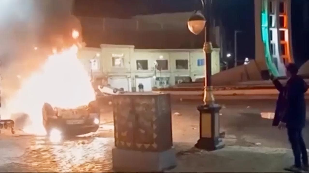 A screen grab showing a fire in Zanjan