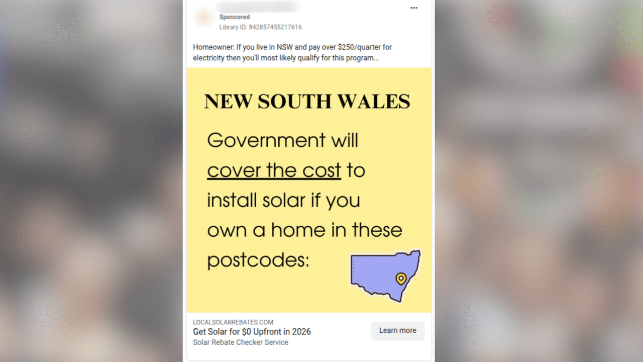 Misleading Facebook ads are spruiking free solar panels
