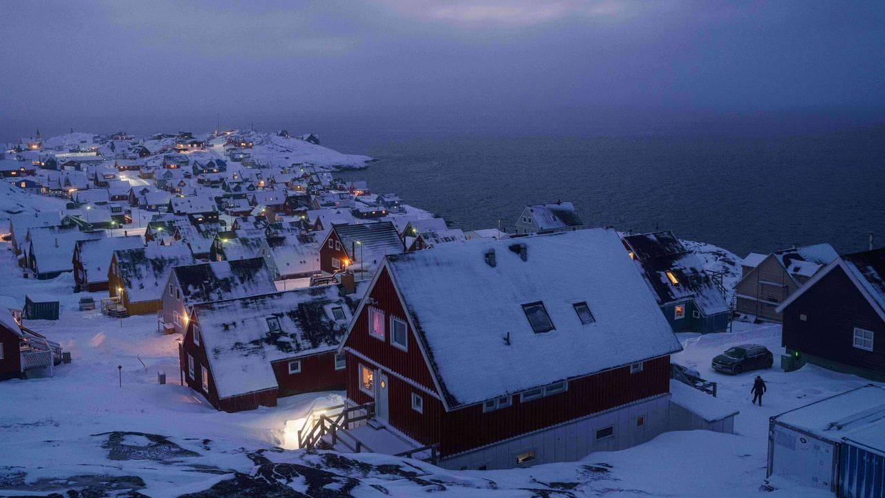 Houses covered by snow in Nuuk, Greenland