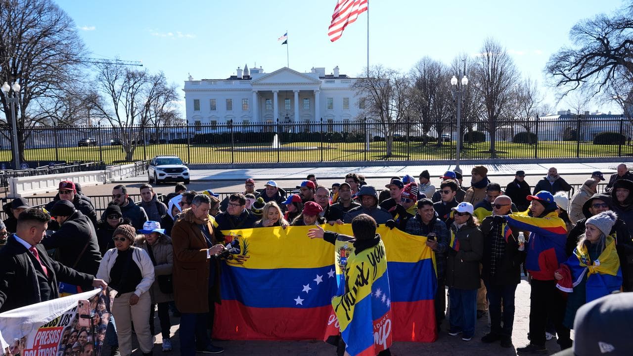 Supporters rally as Maria Corina Machado is at the White House