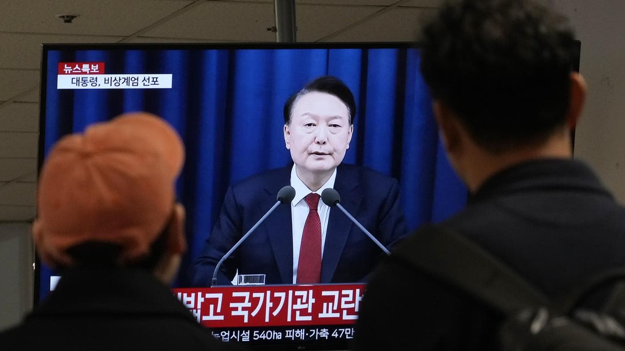 TV showing South Korean president Yoon Suk-yeol in December 2024