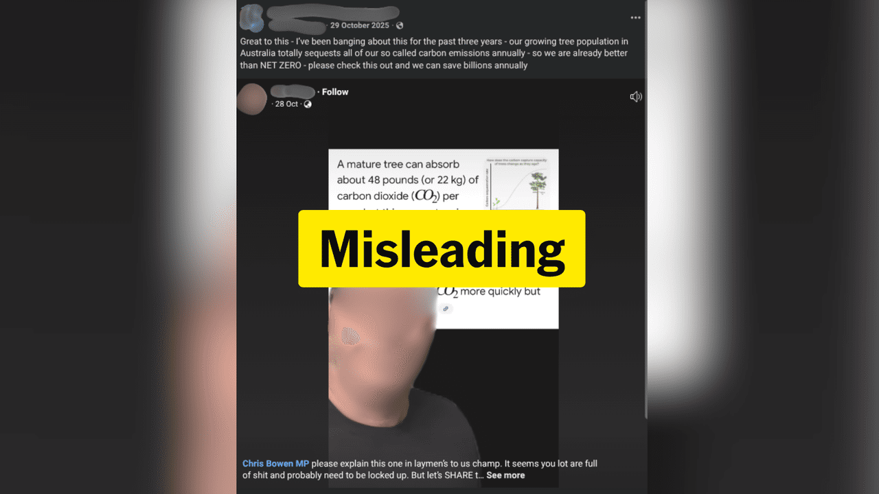 A Facebook post misleadingly claiming Australia has reached net zero.