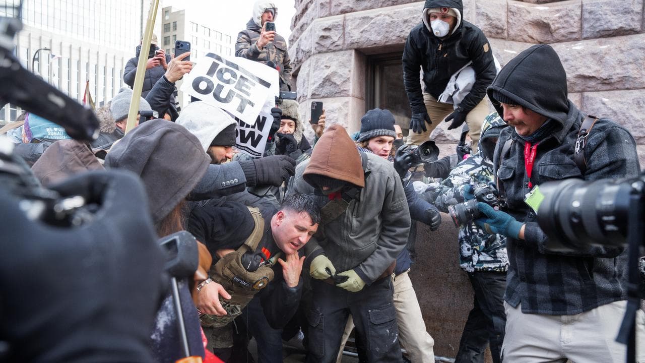 Jake Lang and protesters 