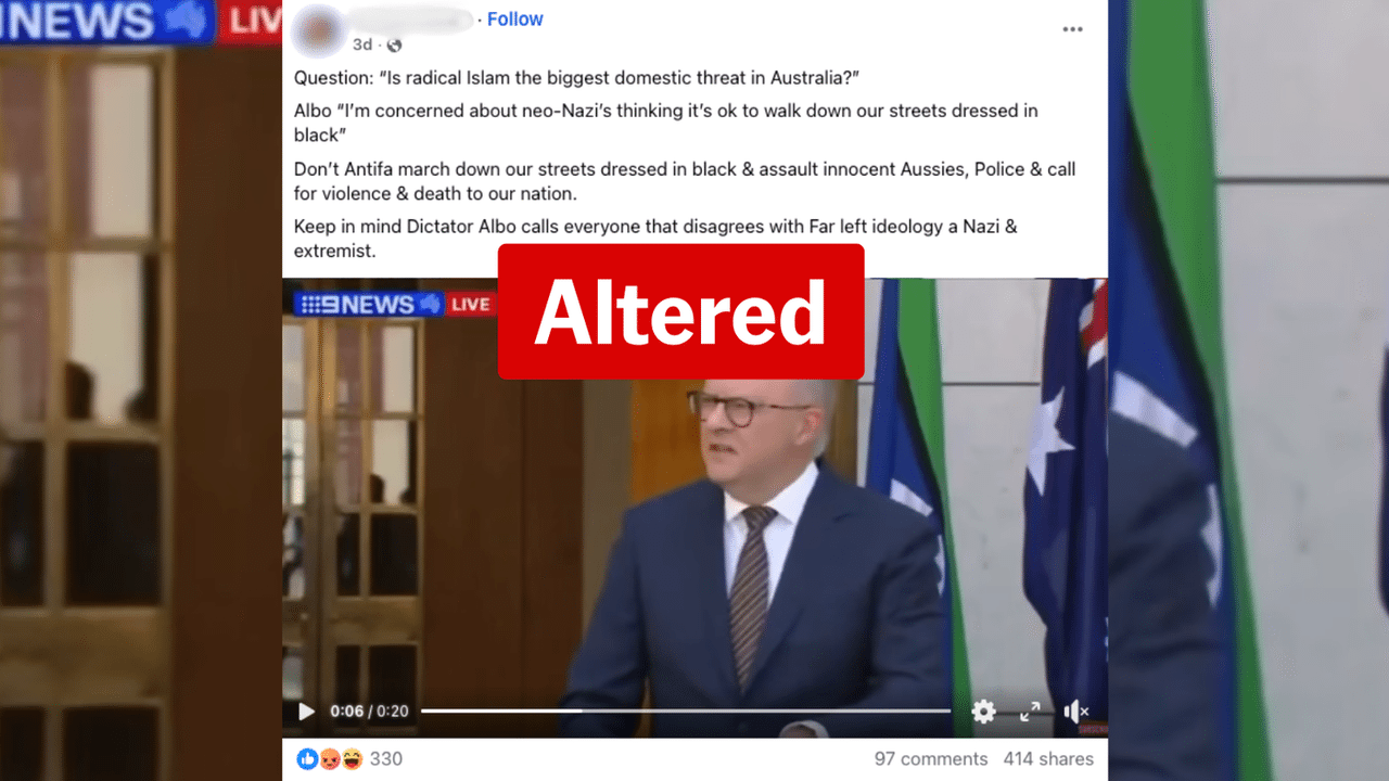 A screenshot of a post falsely implying the PM dodged a question.