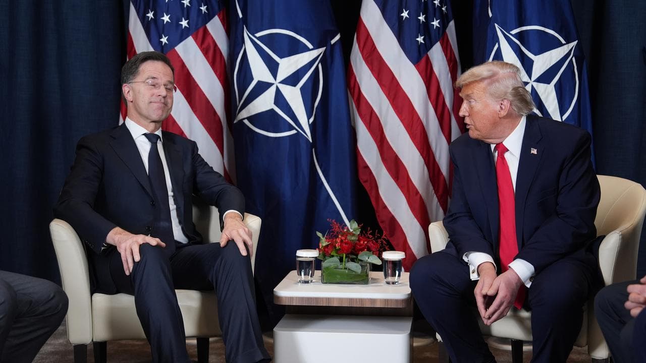 Donald Trump, right, meets with NATO Secretary General Mark Rutte