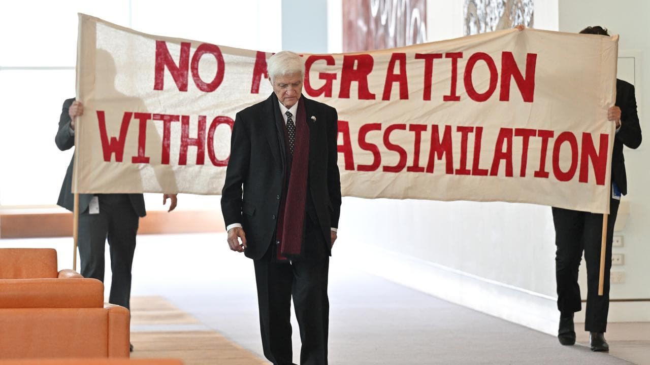A photo of Bob Katter at the press conference.