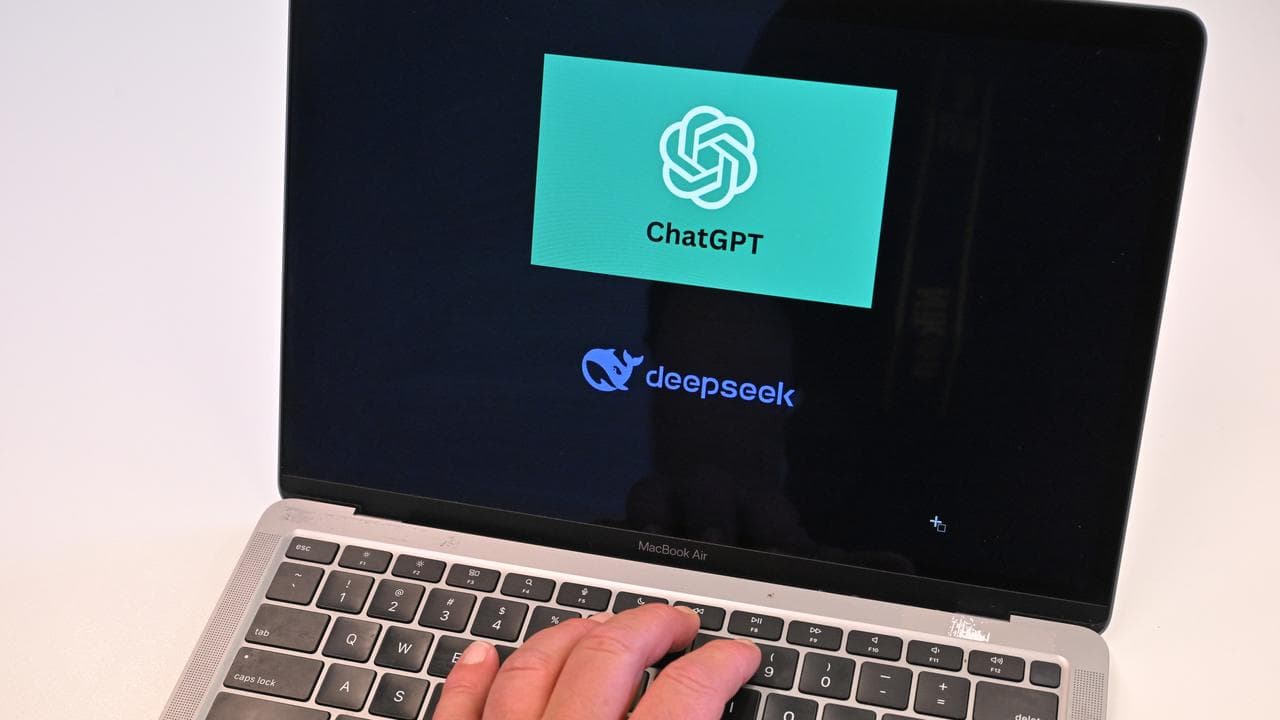 ChatGPT and DeepSeek logos on a laptop