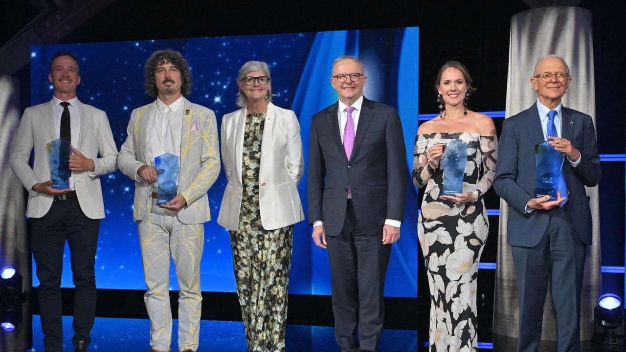 Anthony Albanese with award winners and Sam Mostyn.