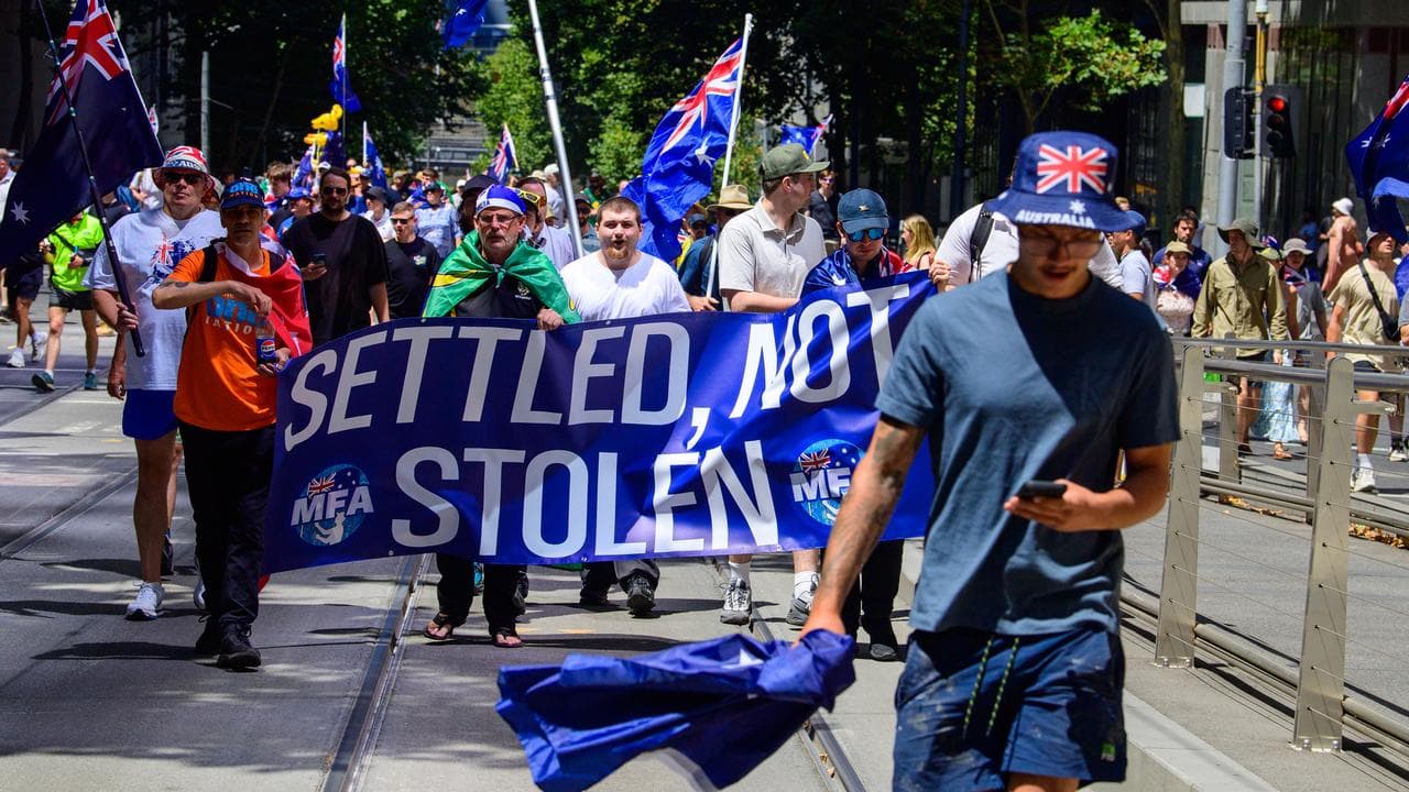 Protesters during the March for Australia rally