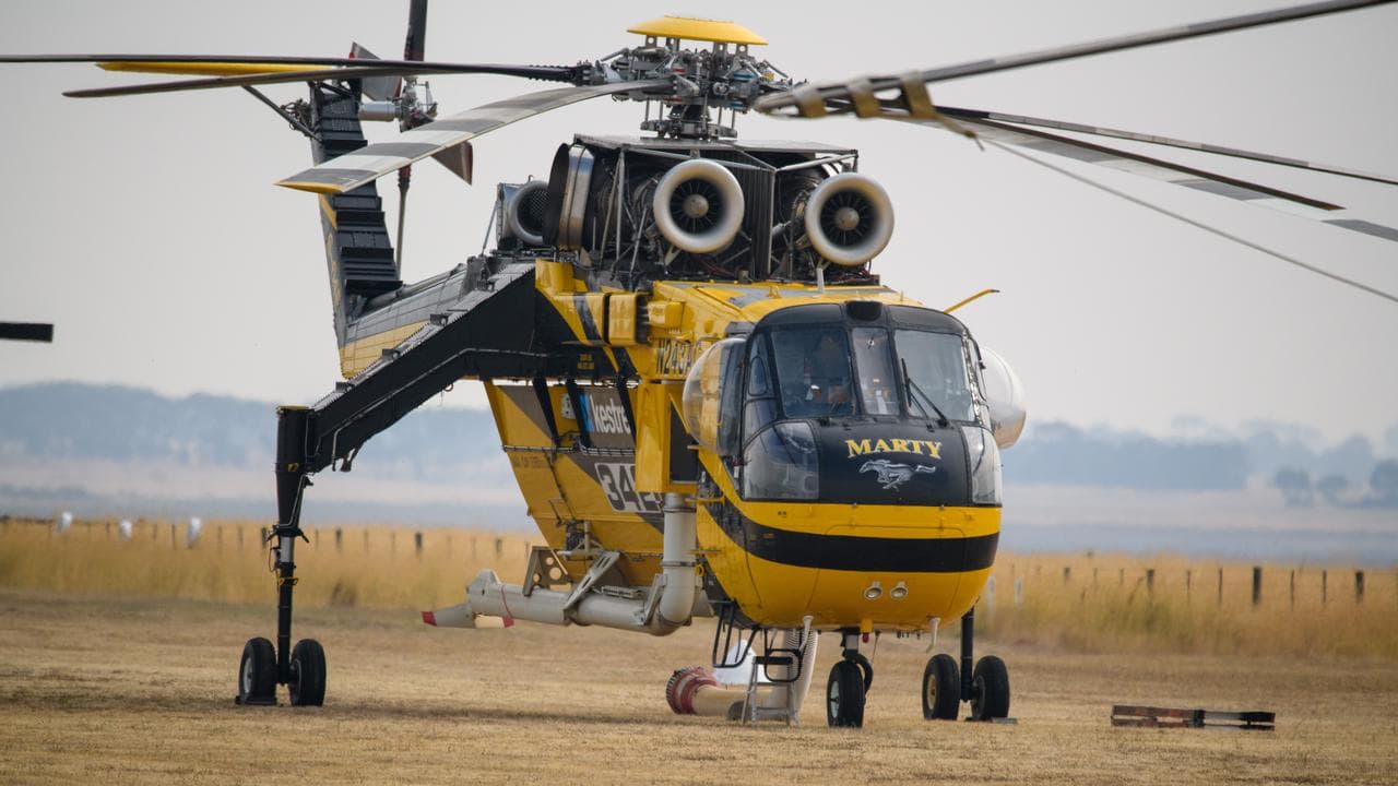A fire bombing aircraft waits for cloud to lift in Colac