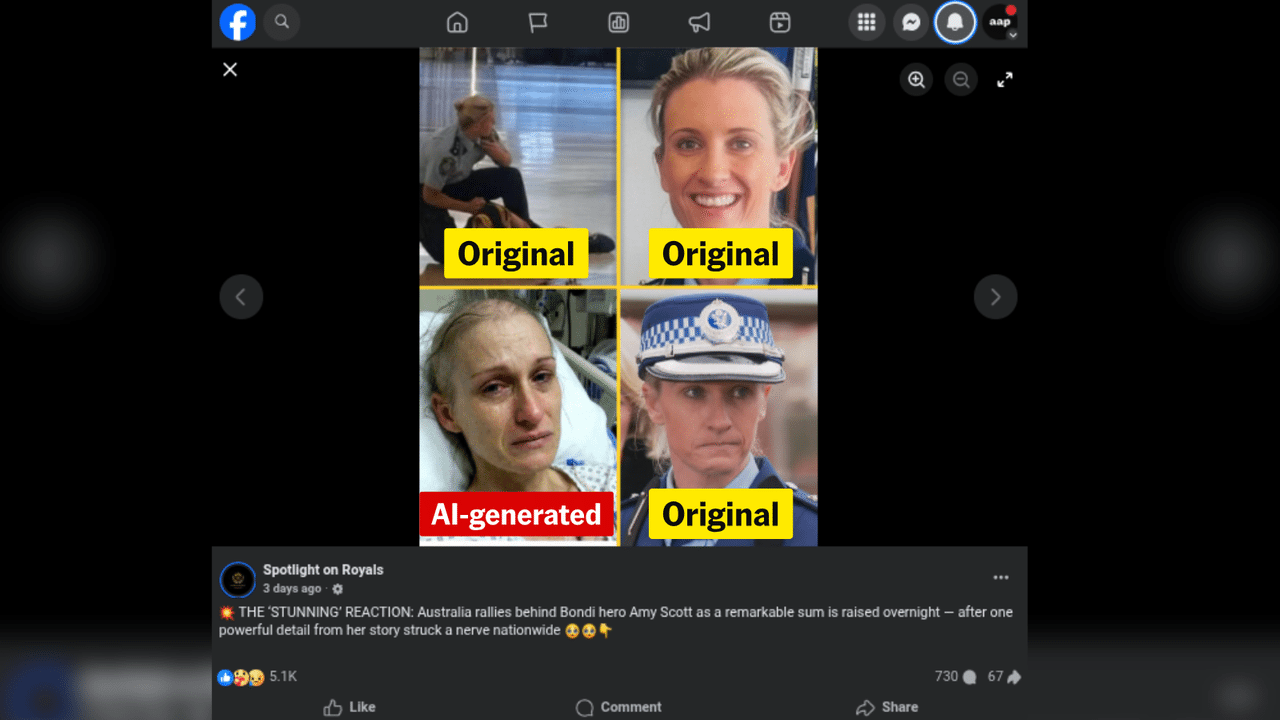 A Facebook post that featured AI image of Police Inspector Amy Scott.