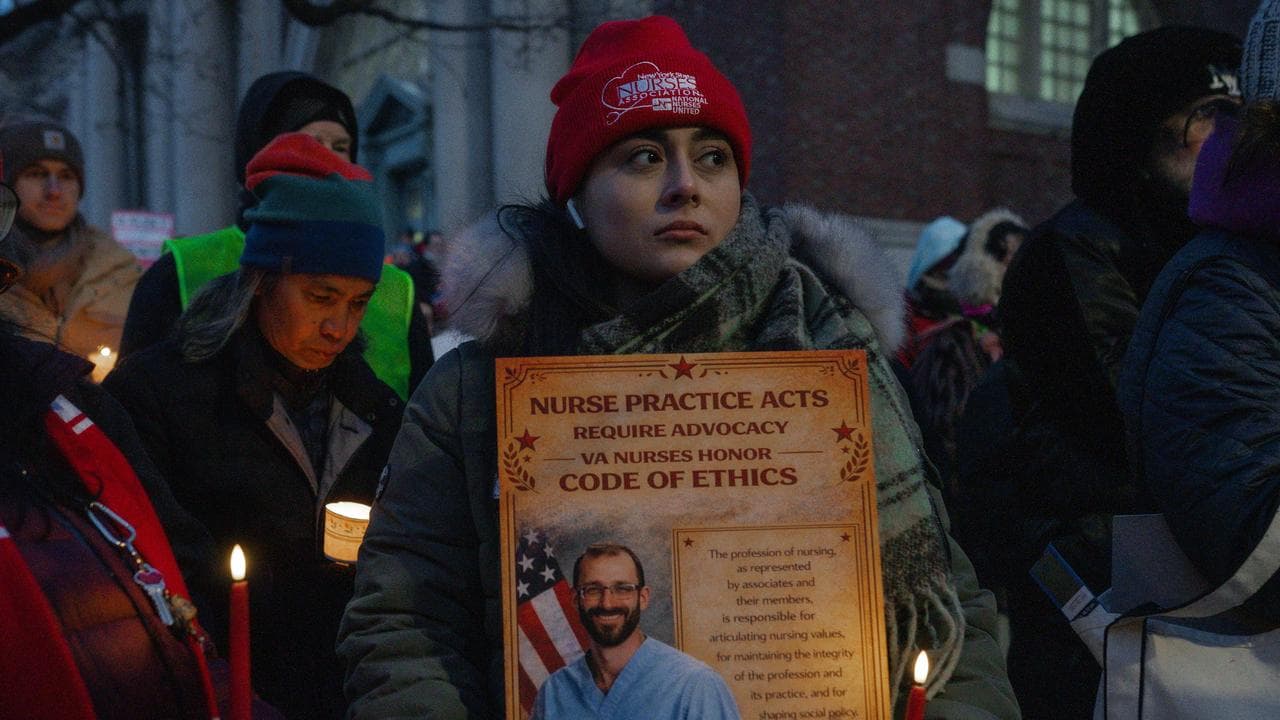 a vigil for Veterans Affairs (VA) nurse Alex Pretti