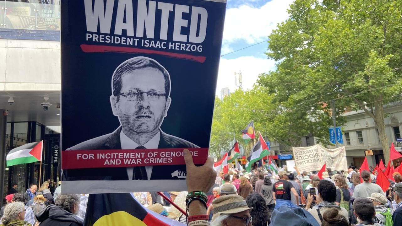 People protest against Israeli President Isaac Herzog's upcoming visit