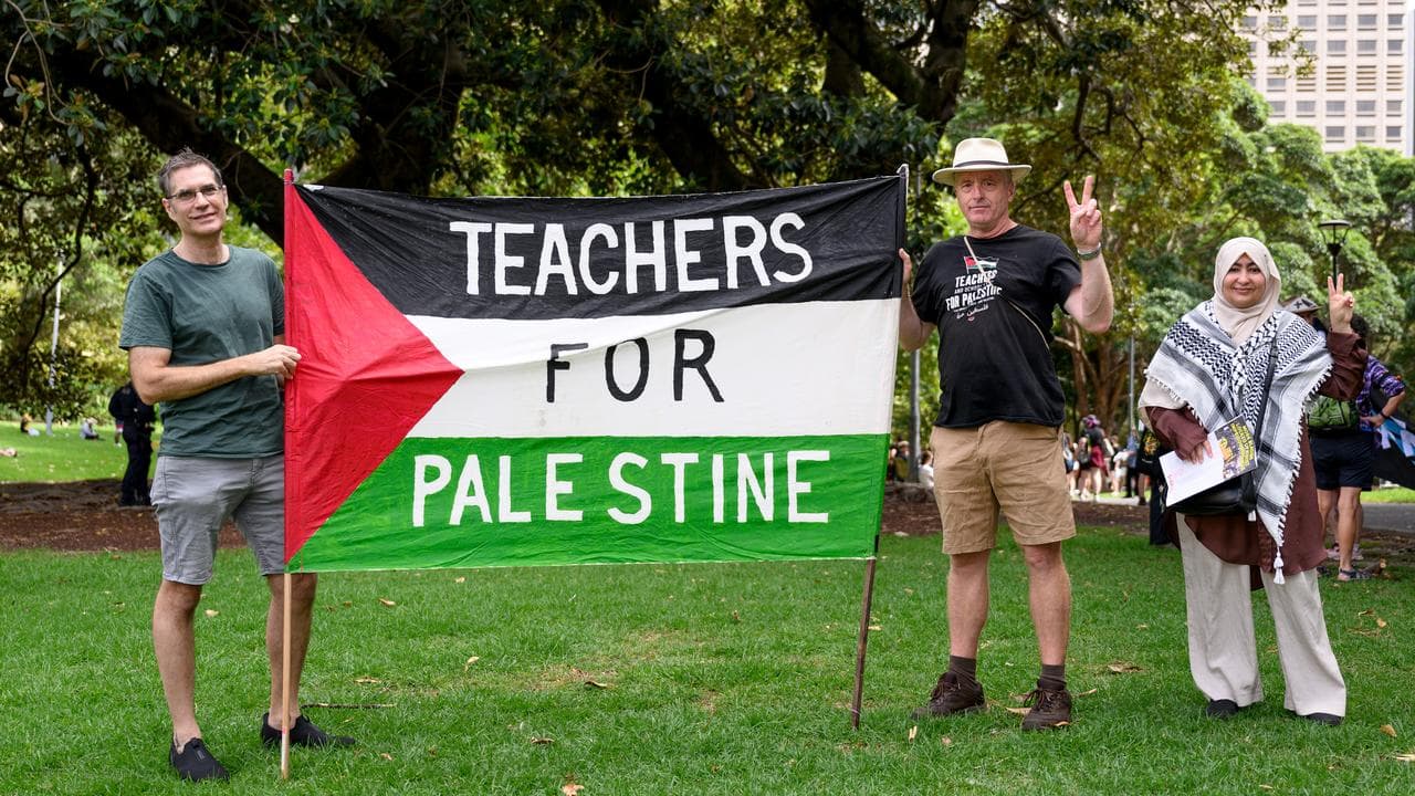 People with a “Teachers for Palestine” flag (file image)