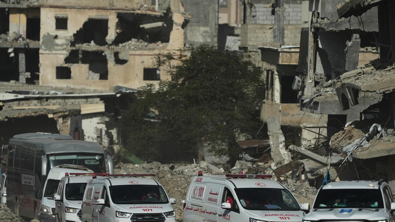 Ambulances carrying Palestinian patients in Khan Younis