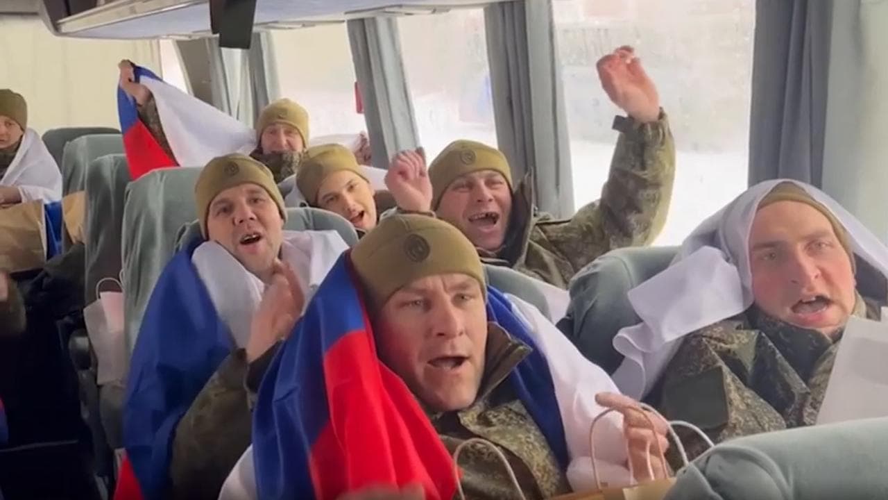 Russian servicemen returning after a POW exchange (file image)